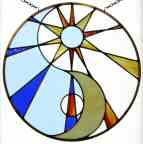 "Sun Moon Transformation" stained glass and copper hanging